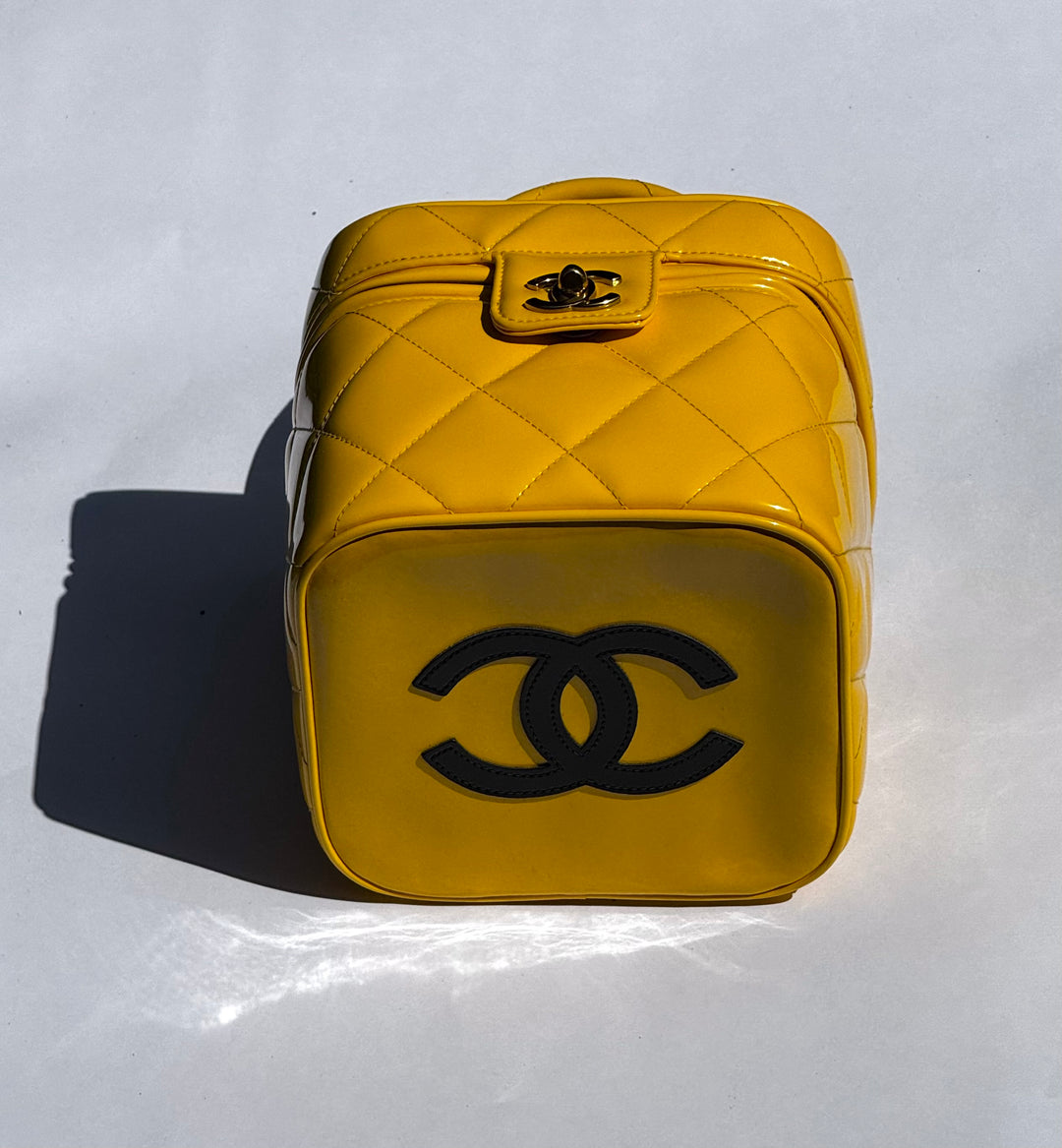 Chanel 1995 Yellow Heart Mirror Vanity Bag