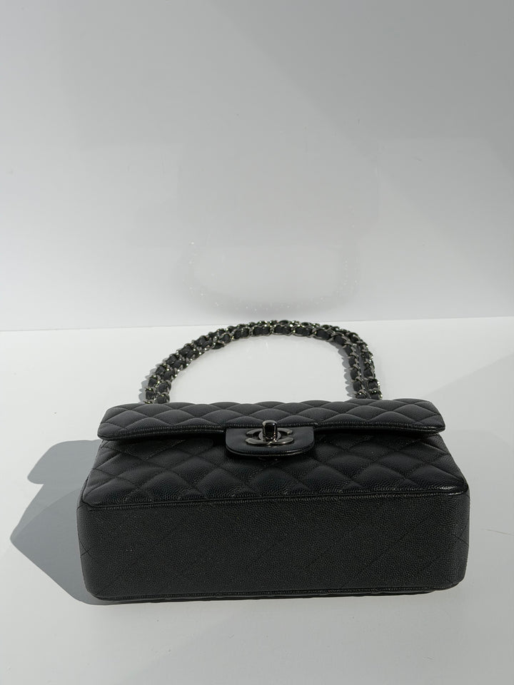 Chanel 18C Black Iridescent Small Caviar Double Flap Bag