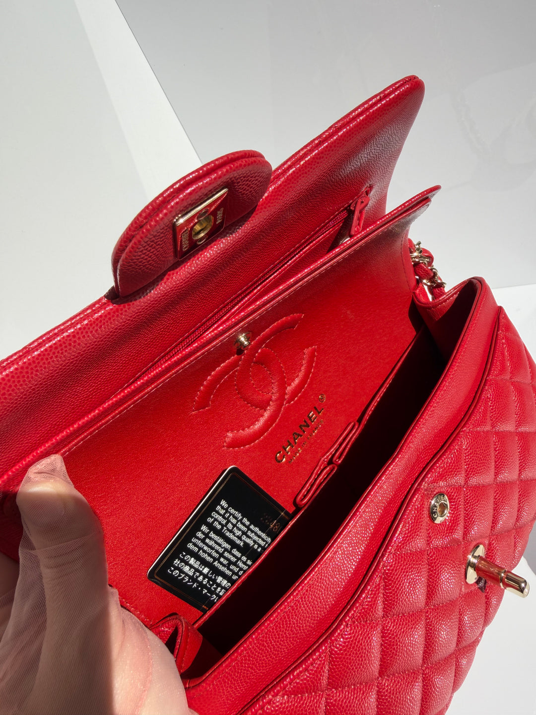 Chanel Small Double Flap Bag Caviar Leather Red Light Gold Hardware 2018