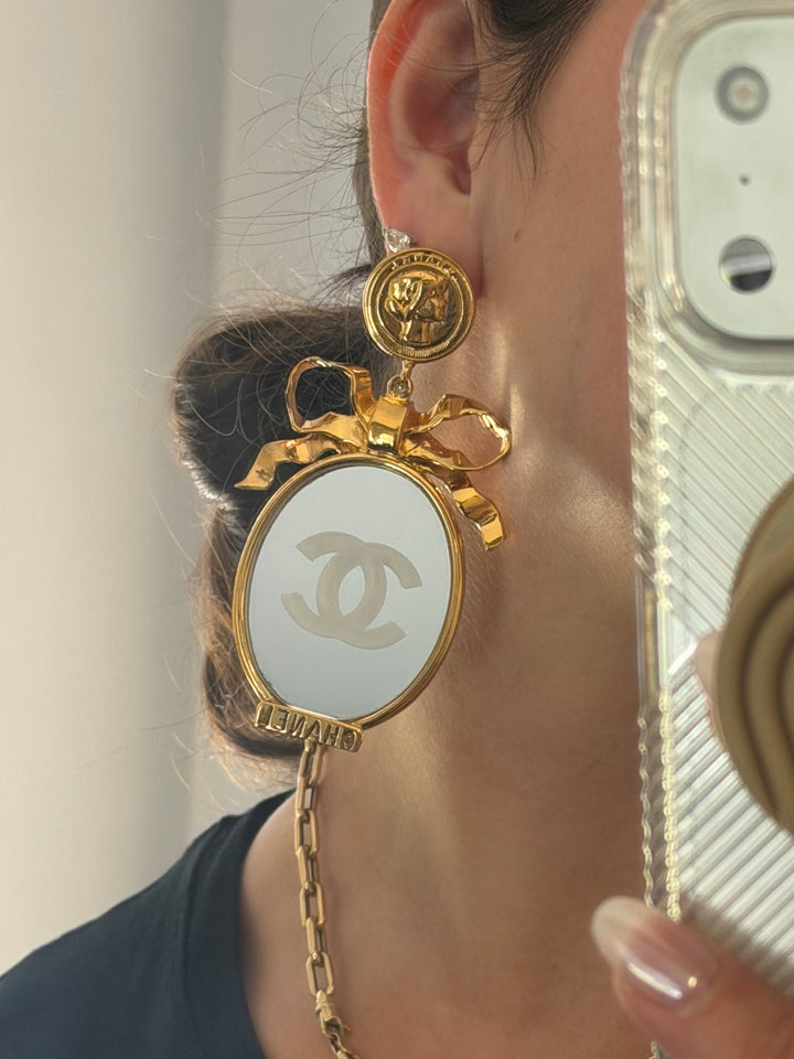 Chanel Mirror Drop Earrings Gold Plated 1990–2000