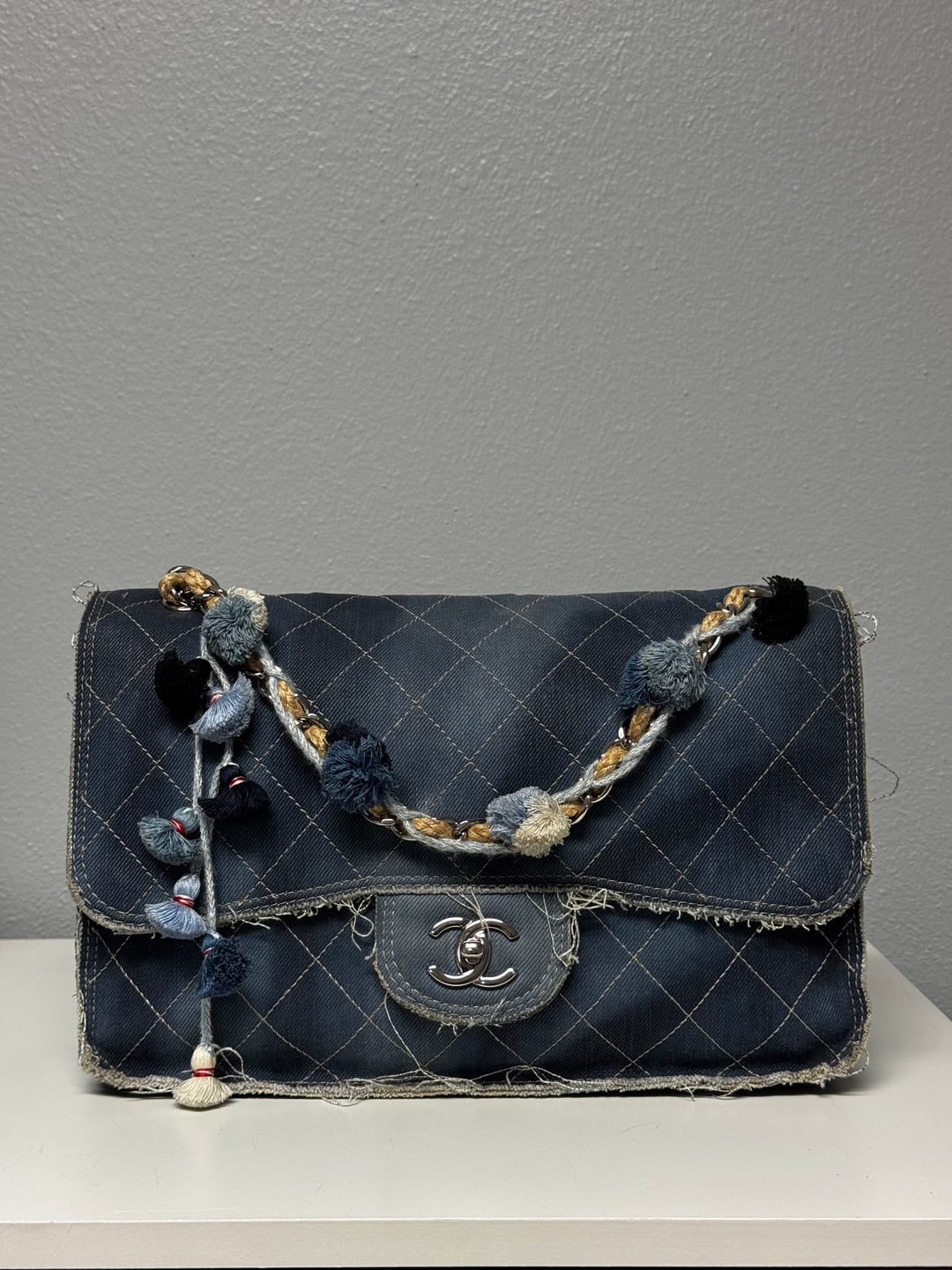 Chanel Denim Paris Dubai Jumbo Pom-Pom Flap