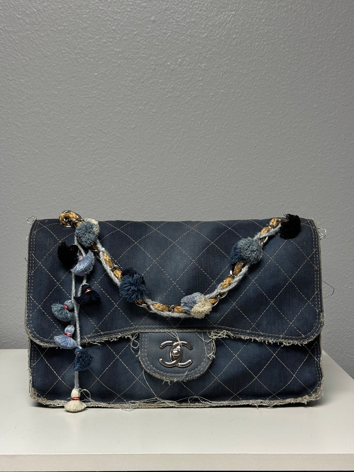 Chanel Denim Paris Dubai Jumbo Pom-Pom Flap