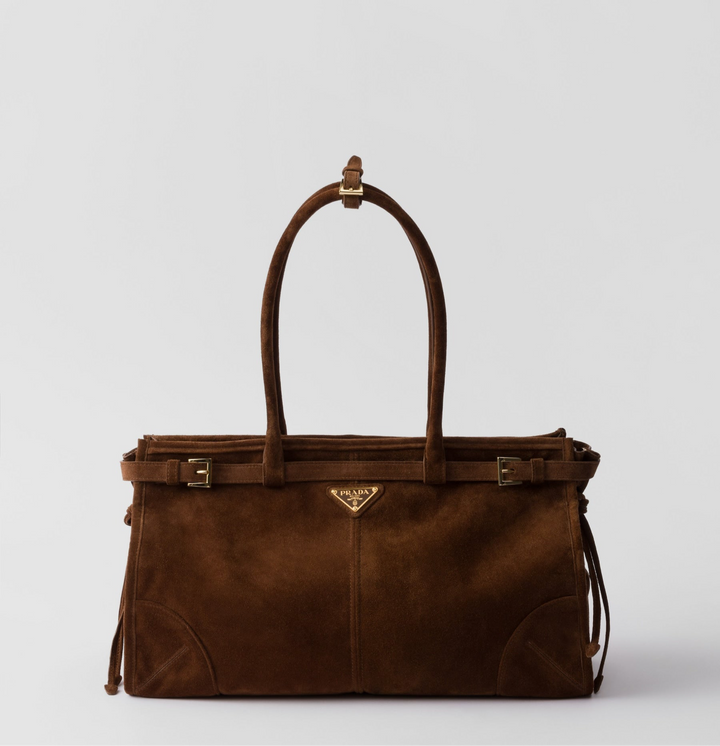 Prada Bonnie Large Brown Suede Handbag