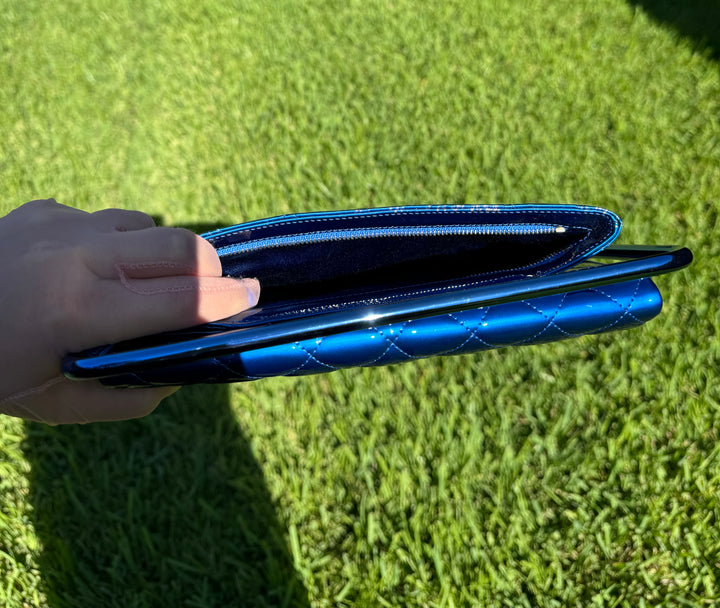 Chanel Classic Flap Patent Metallic Blue Frame Clutch