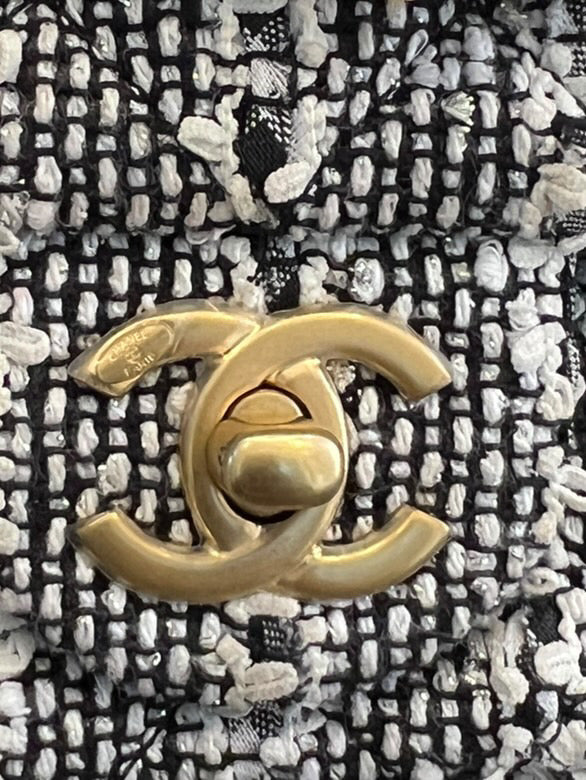 Chanel Black & White Mini Tweed Pearl Flap Bag