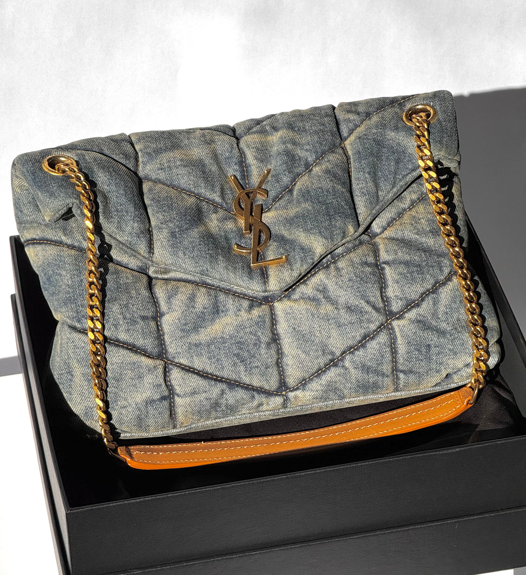 Saint Laurent Medium Denim Puffer Quilted Shoulder Bag