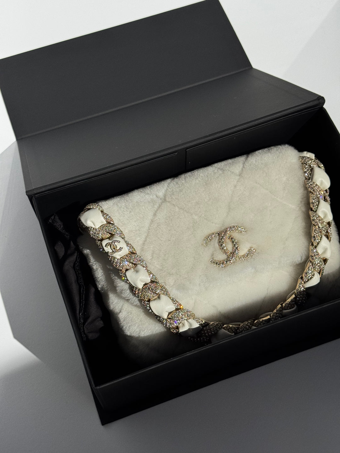 Chanel Shearling & Strass Flap Bag White Shearling with Gold Hardware 2020