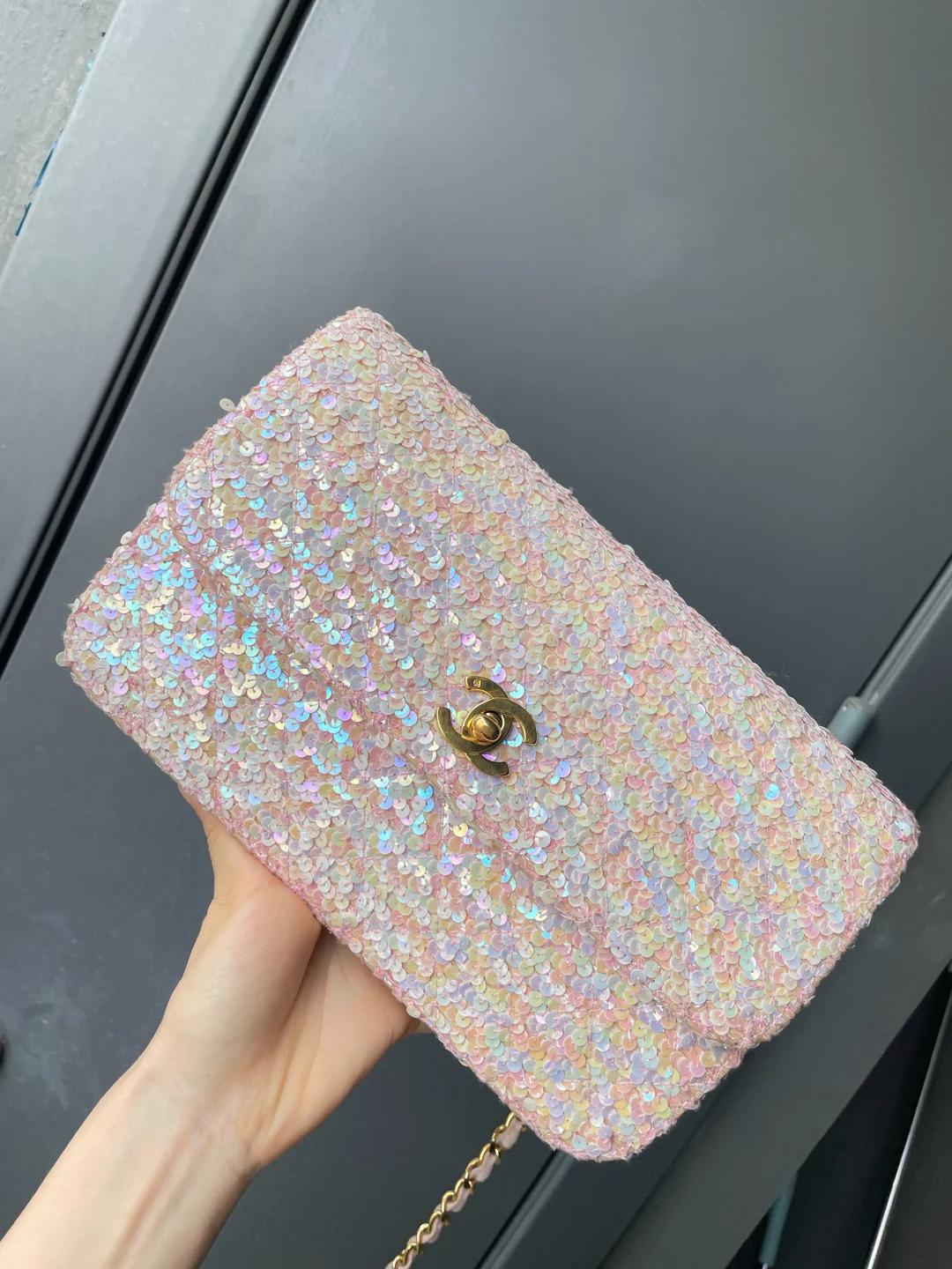 Chanel 1992 Medium Pink Sequin Flap Bag