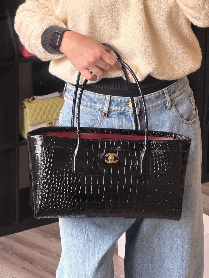 Chanel Small Shopping Bag Crocodile Embossed Calfskin Black 2026