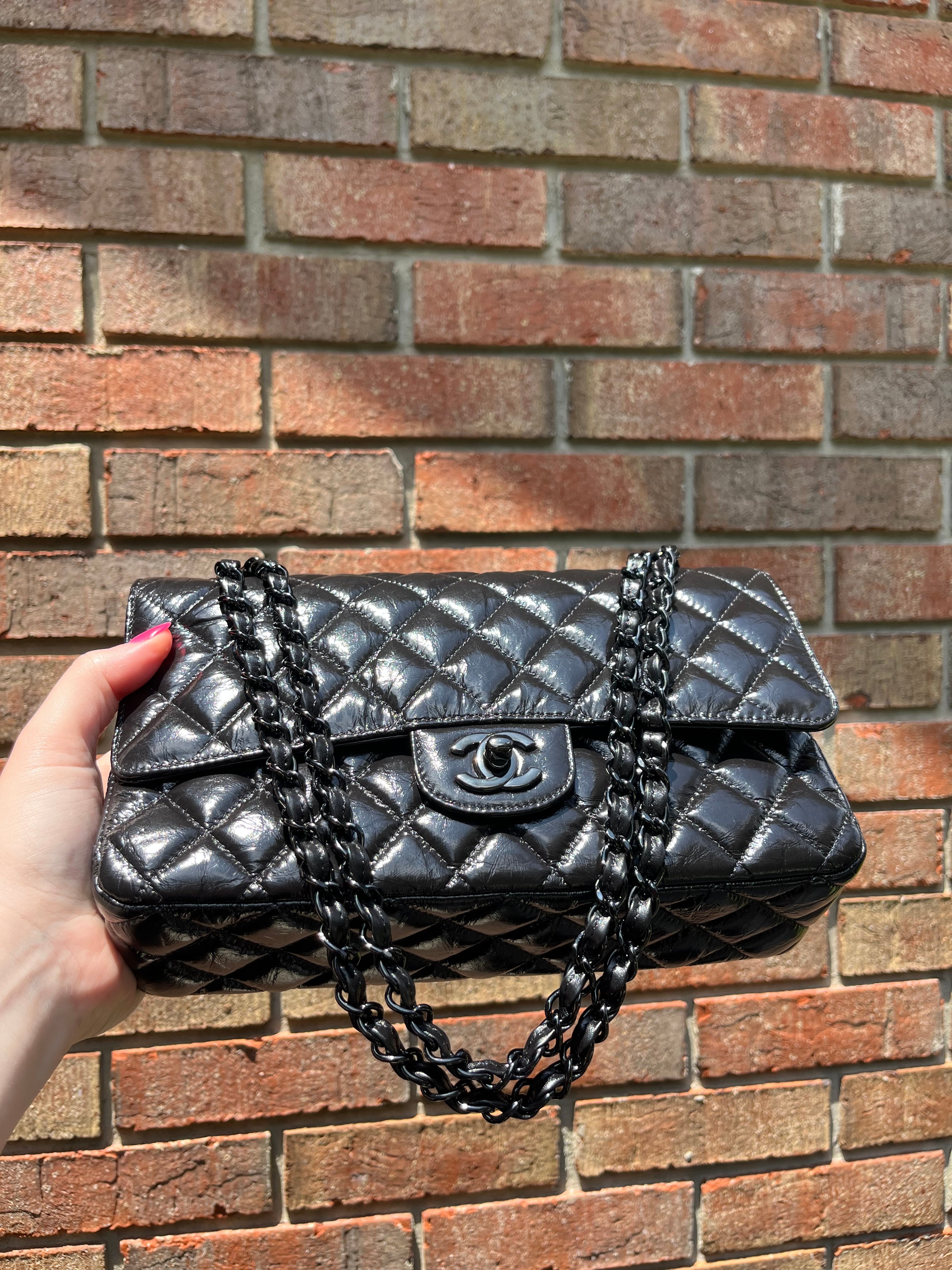 Chanel SO BLACK Medium Calfskin Double Flap Bag Its A Luv Story