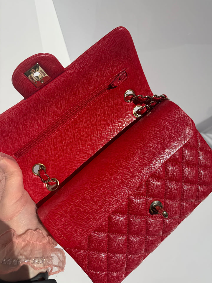 Chanel Small Double Flap Bag Caviar Leather Red Light Gold Hardware 2018