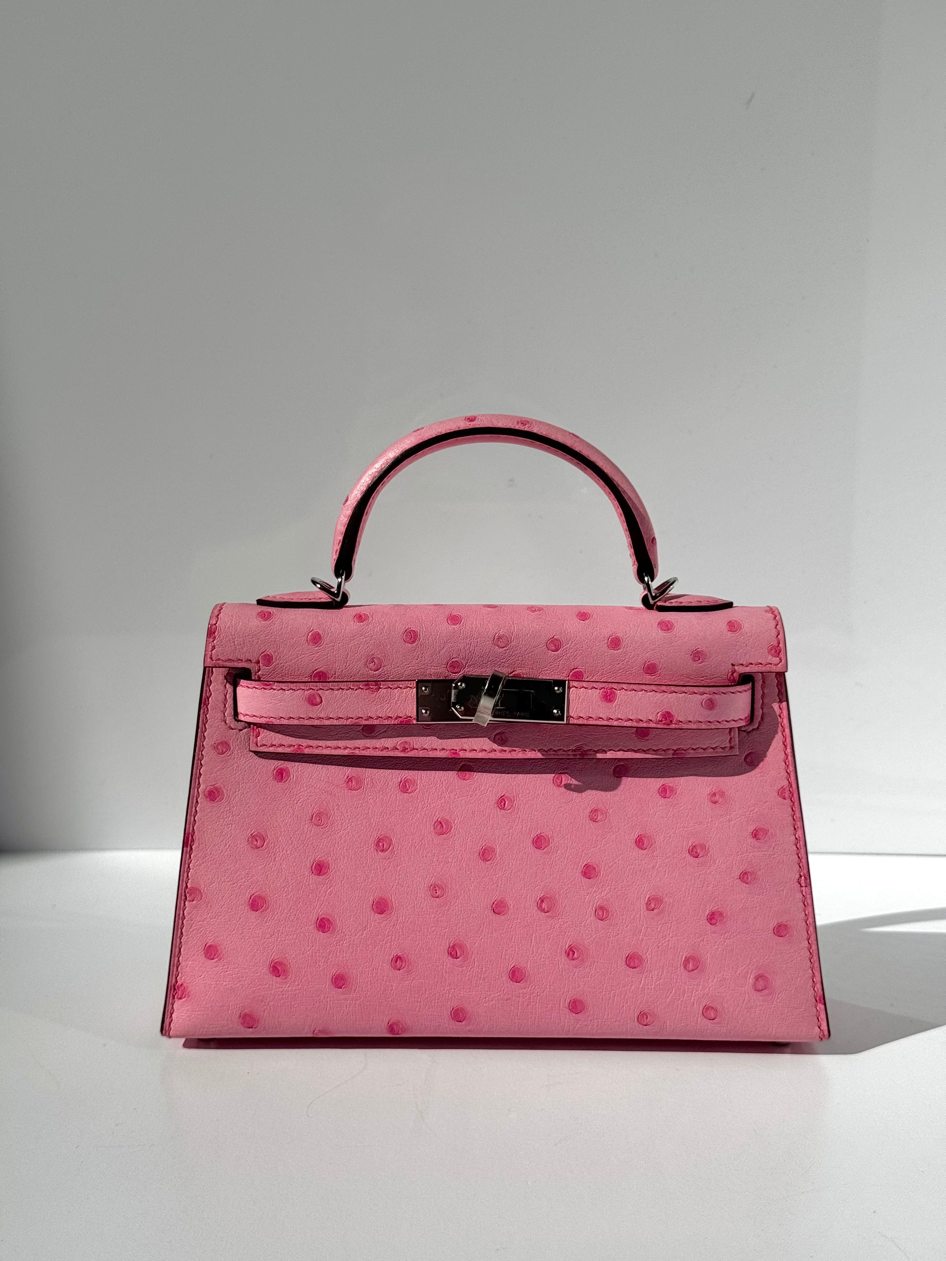 Hermès Kelly 20 Mini Sellier Ostrich Bubblegum Palladium Hardware