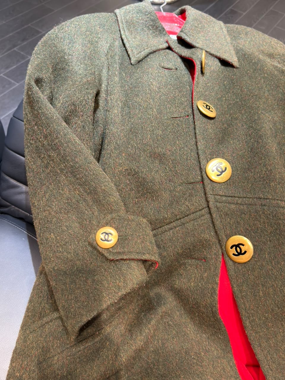Chanel CC Military Green Wool Runway Coat 1992