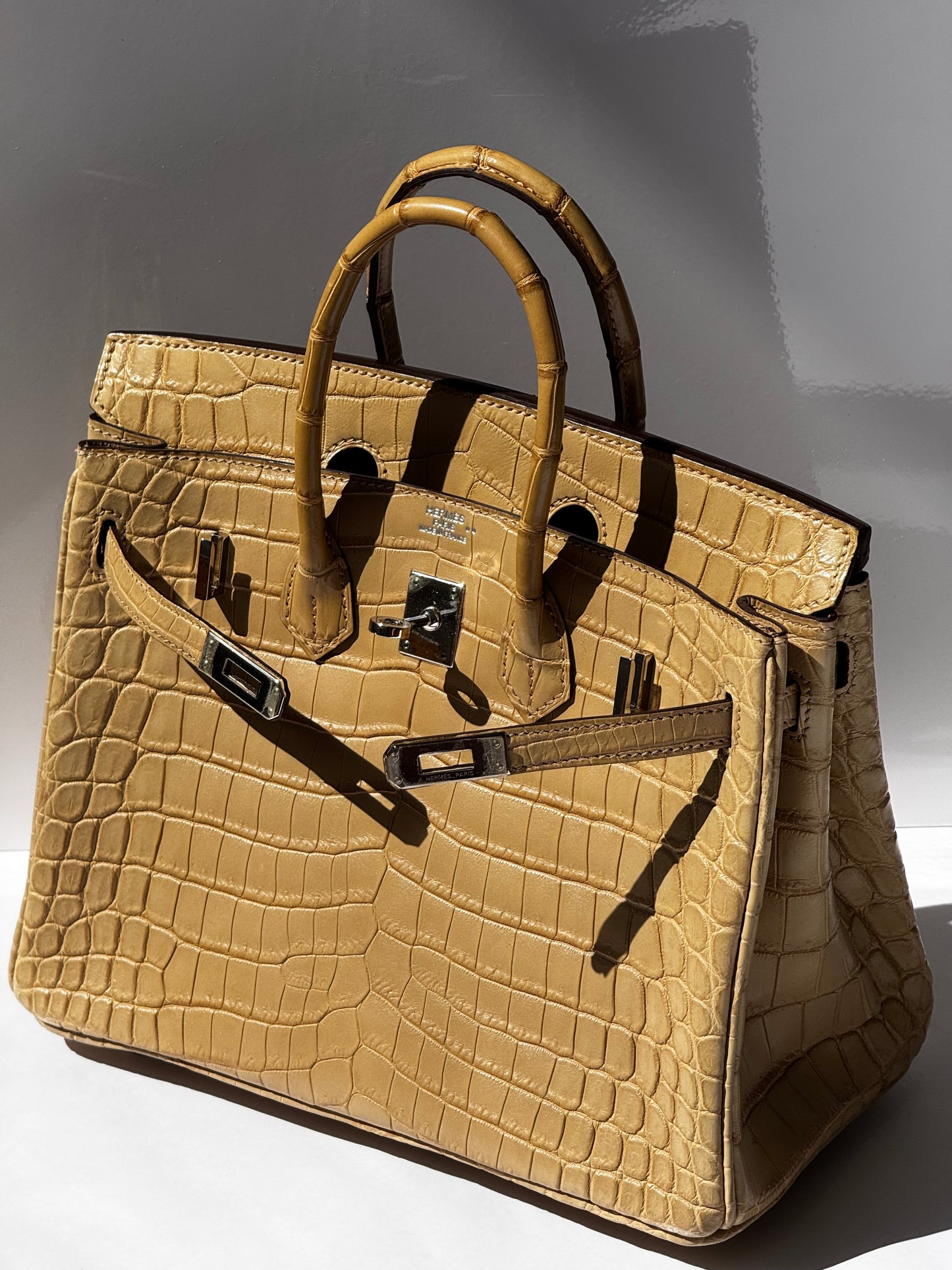 Hermes Matte Crocodile Poussiere Birkin 25 PHW