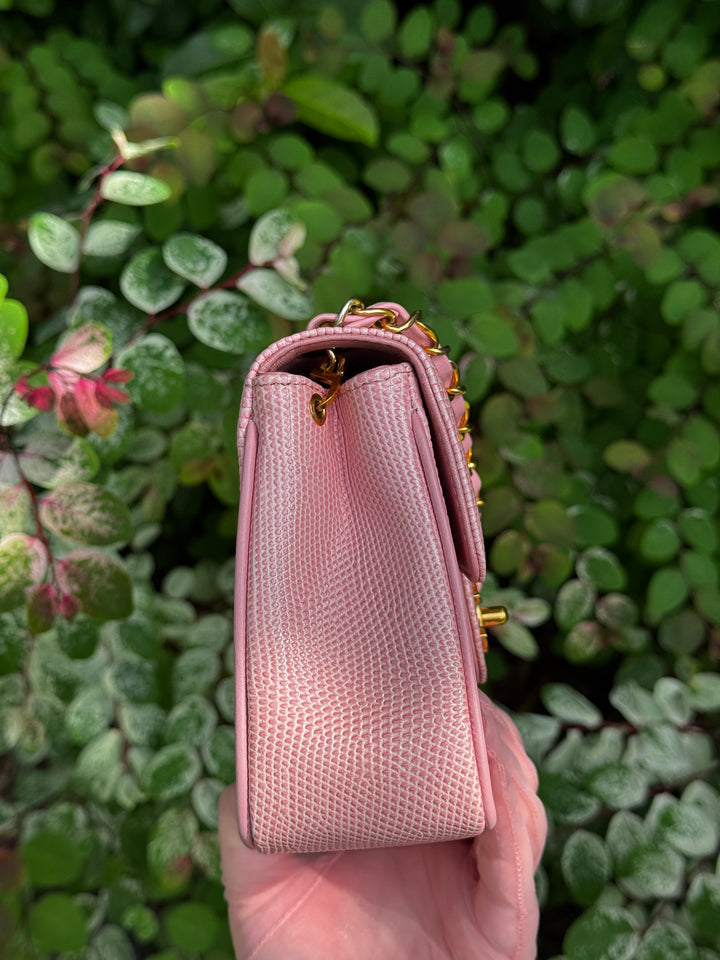 Chanel Sakura Pink Vintage Lizard Mini Square Flap Bag