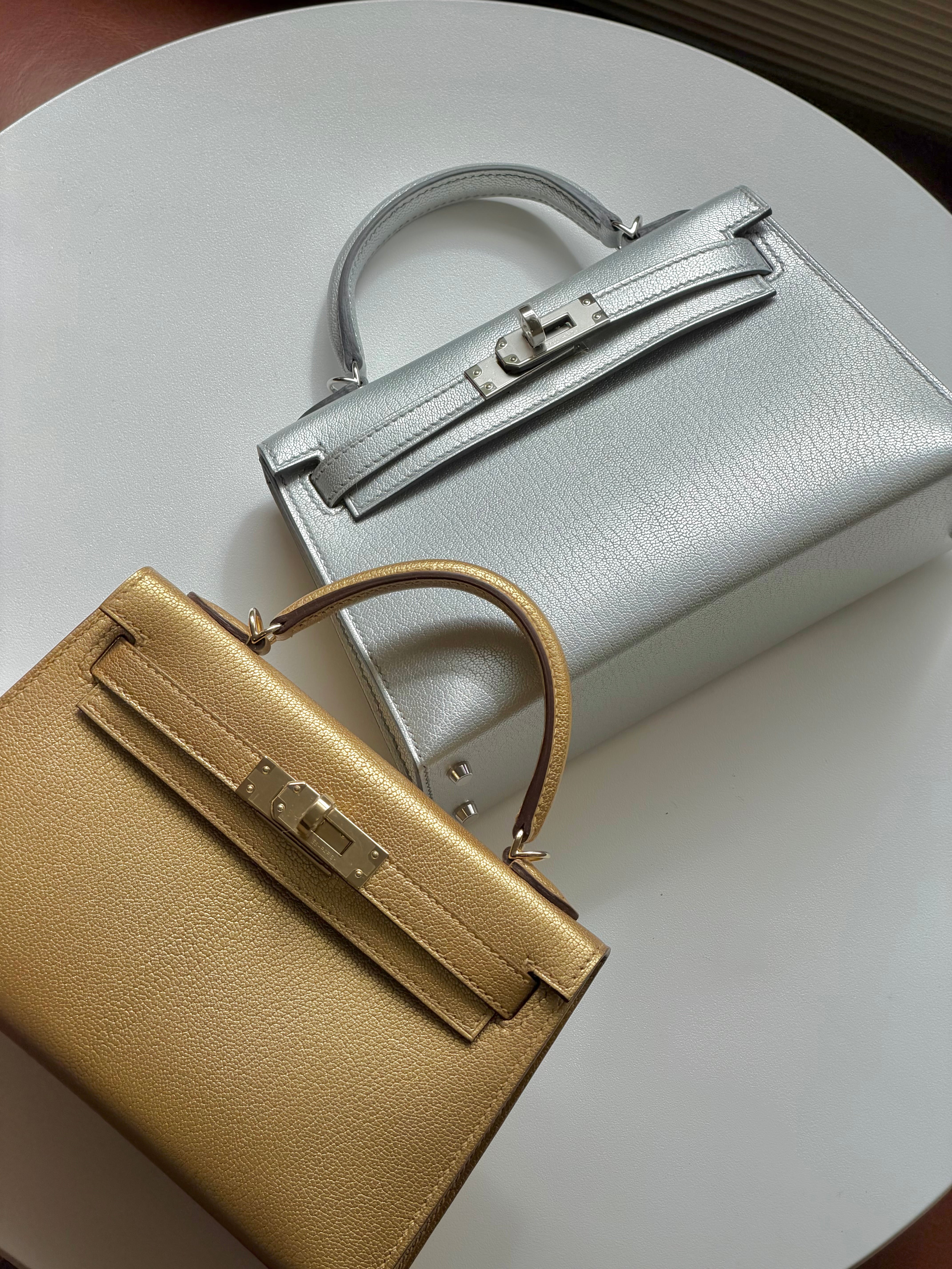 Hermes Mini Sellier Gold Metallic Chevre Dore Kelly 20 – Its A Luv