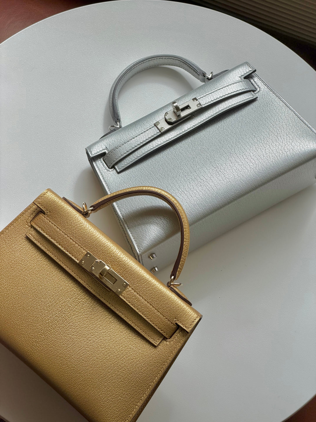 Hermes Mini Sellier Argent Silver Metallic Chevre Chamkilight Kelly 20