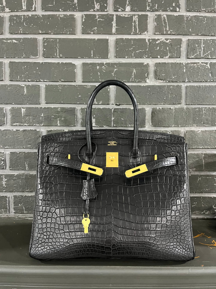 Hermes Black Matte Croc Birkin 35 GHW