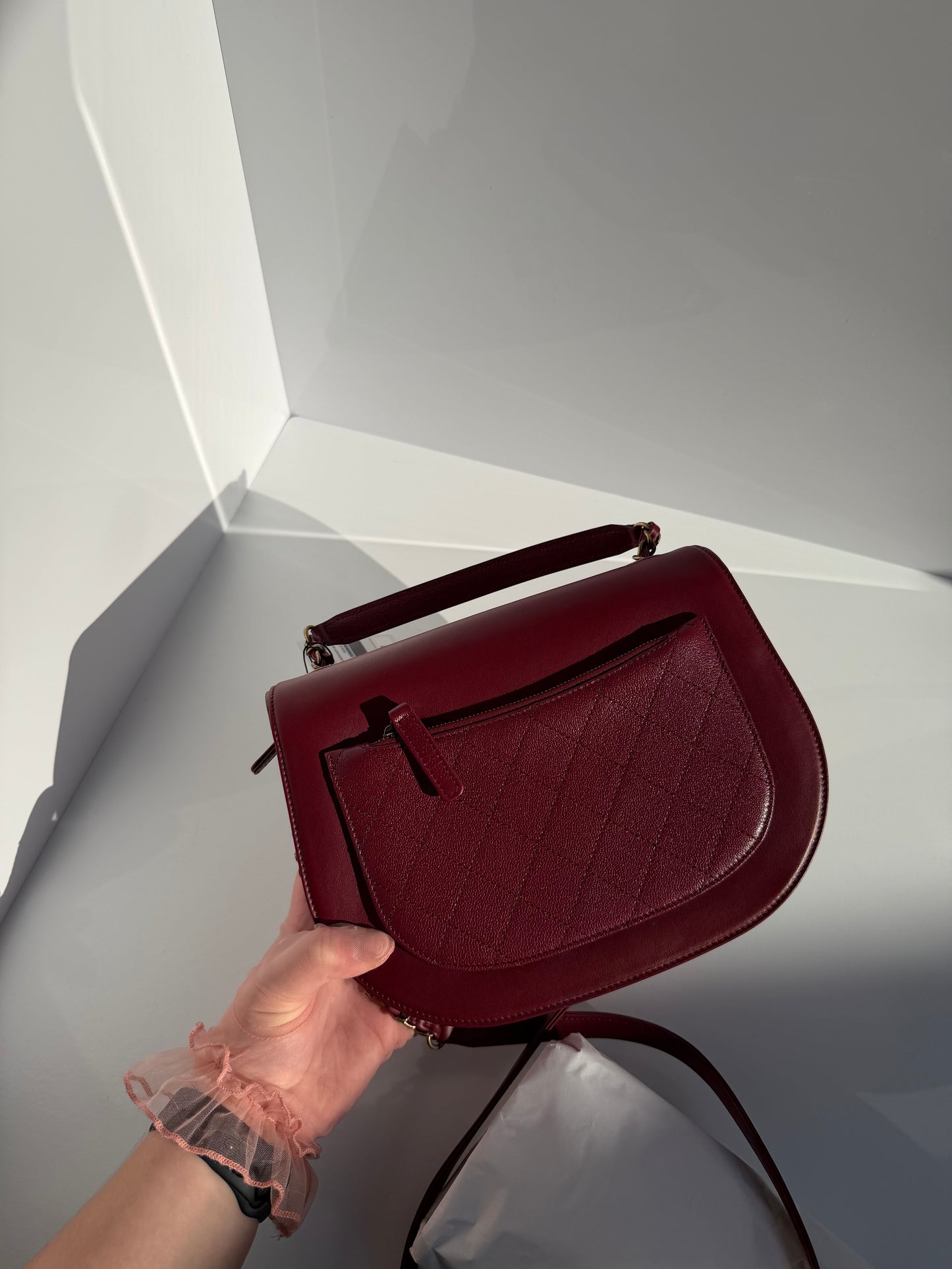 Chanel 17B Small Burgundy Coco Curve Messenger Flap Bag