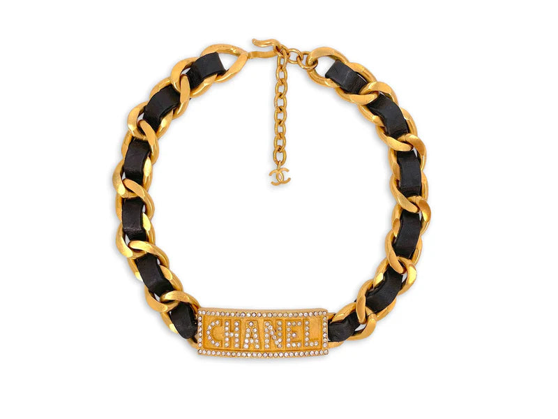 Chanel 1995 Barbie Crystal Nameplate Choker