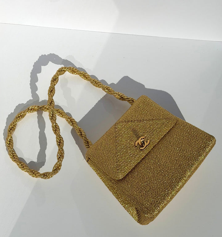 Chanel RARE Vintage Gold Silk Rope Shoulder Bag