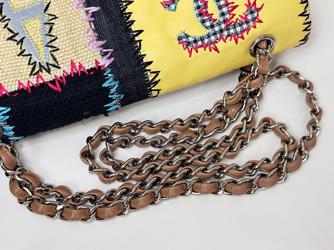 Chanel Jumbo Single Flap Patchwork Multicolor Tweed Silver Hardware 2015