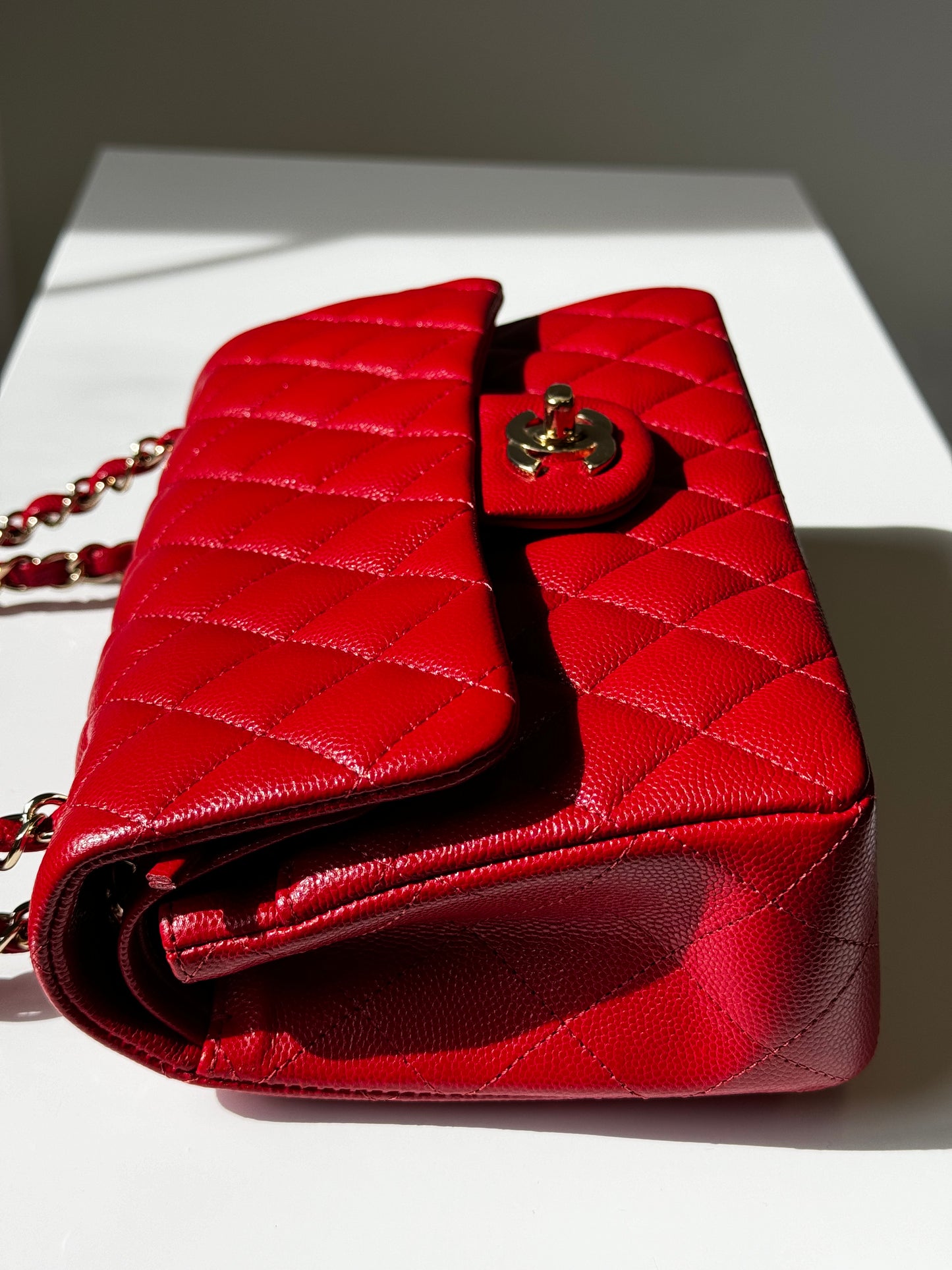 Chanel 19b Small Red Caviar Double Flap Bag