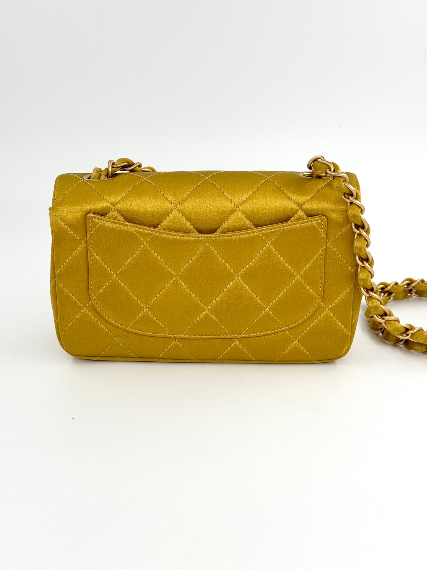 Chanel Gold Satin Mini Rectangle Flap