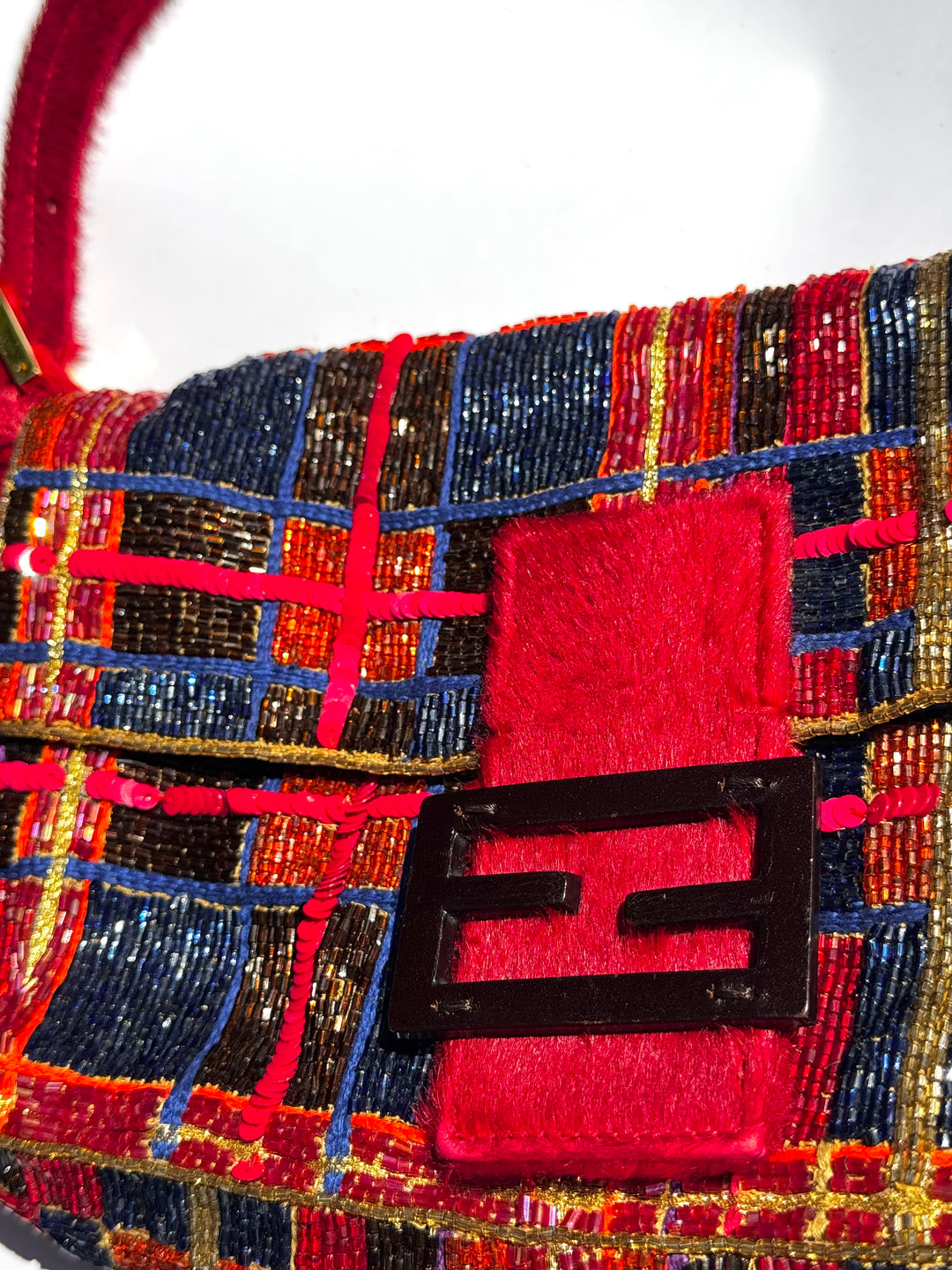 Fendi 1997 Vintage Beaded Ponyhair Baguette