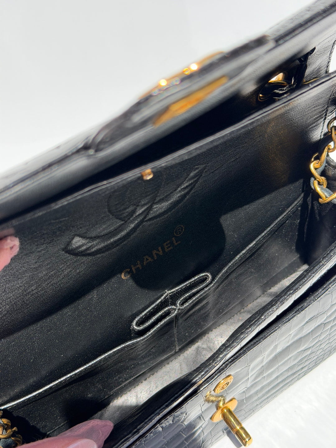 Chanel Medium Classic Flap Bag Alligator Black 24K Plated Gold Hardware 1997