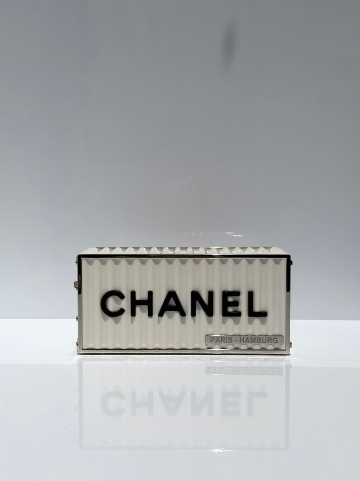 Chanel Shipping Container Bag Lucite White Silver Hardware 2018
