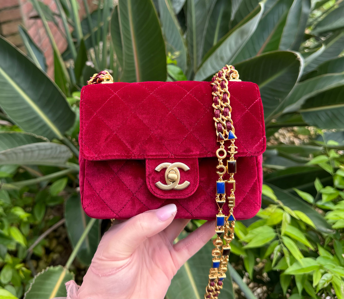 Chanel Red Mini Velvet Enamel Flap Bag