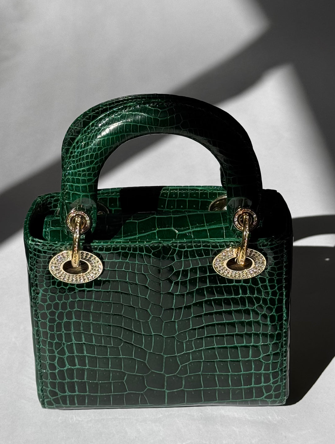 Lady Dior Emerald Crocodile Mini Top Handle