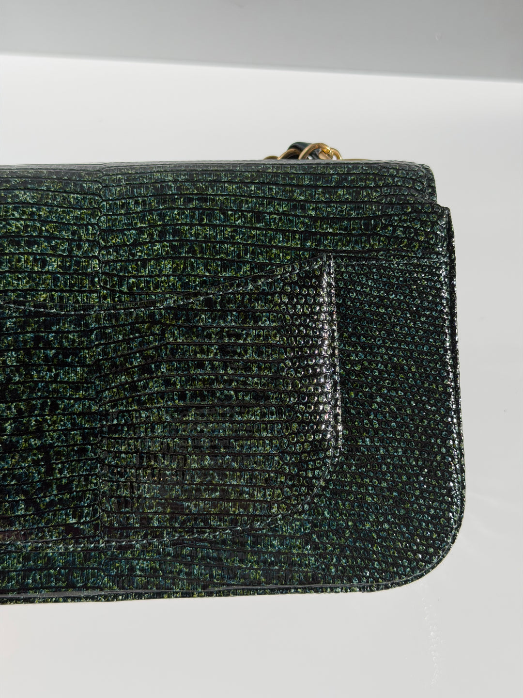 Chanel Mini Flap Green Lizard Brushed Gold Hardware 2018