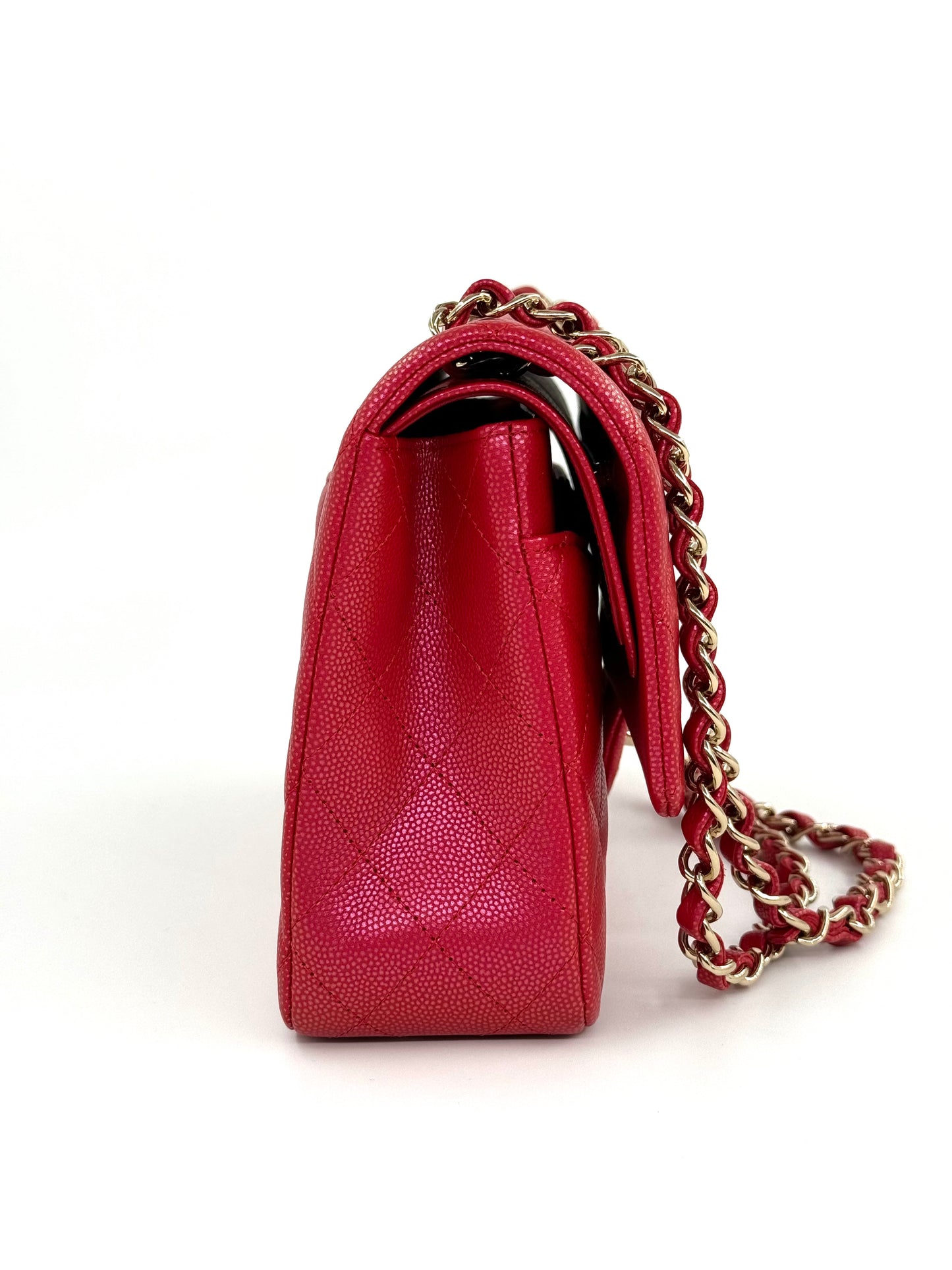 Chanel 21S Red Iridescent Medium Caviar Flap Bag