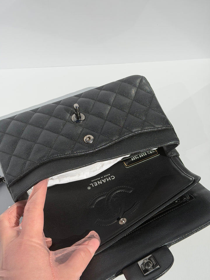 Chanel 18C Black Iridescent Small Caviar Double Flap Bag