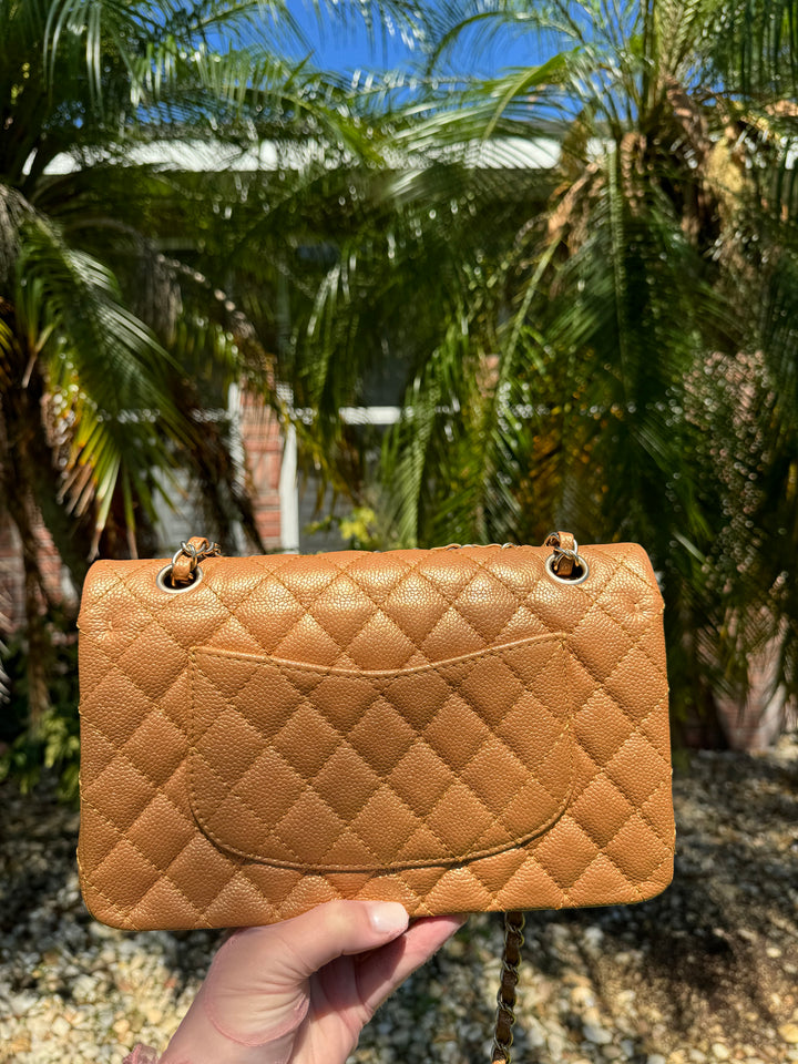Chanel Copper Gold Metallic Medium Caviar Double Flap Bag