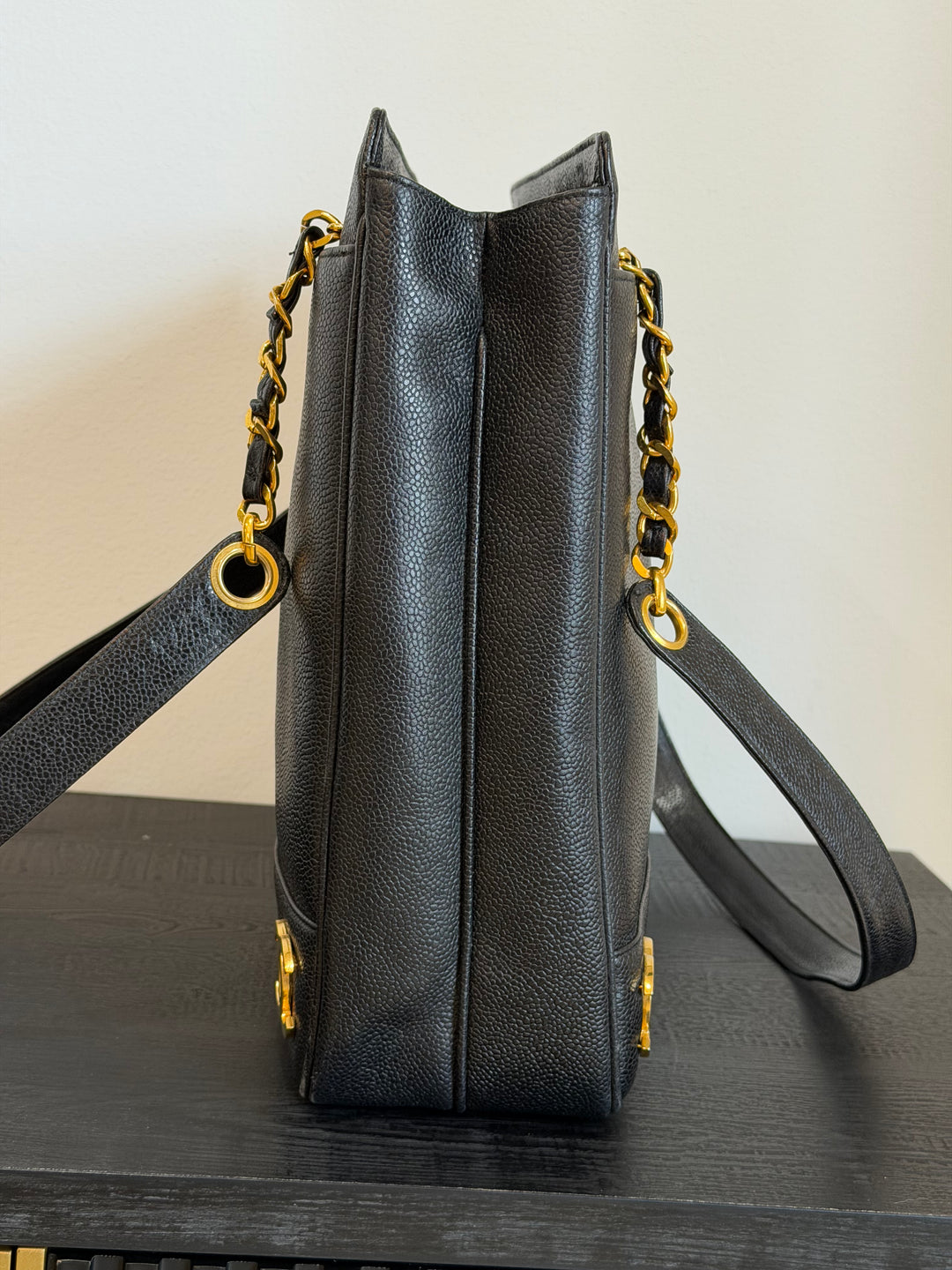 Chanel Black Caviar Triple Coco CC Tote Bag 24K Gold Plated Hardware 1994
