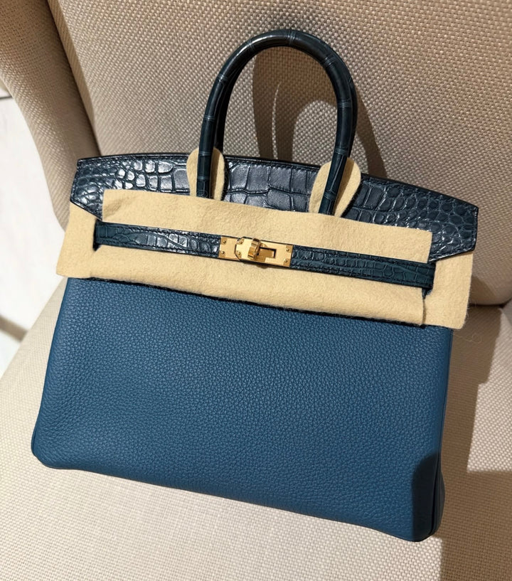 Hermès Birkin 25 Touch Vert Bosphore / Vert Rousseau Togo Leather and Matte Crocodile Gold Hardware 2021