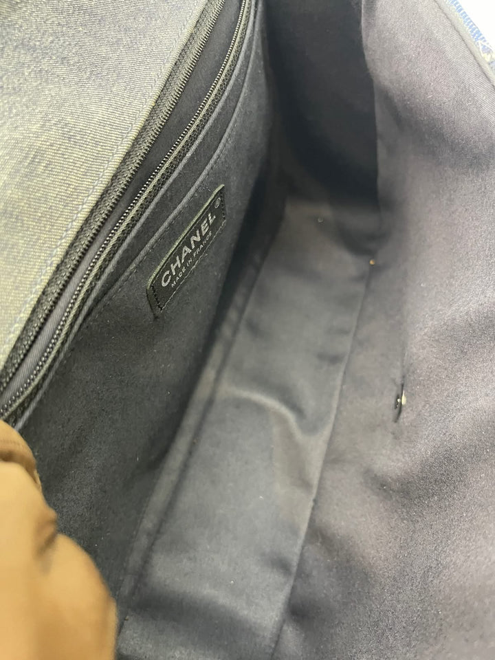 Chanel Jumbo Single Flap Patchwork Denim Blue Tweed Textile Leather Silver Hardware 2015