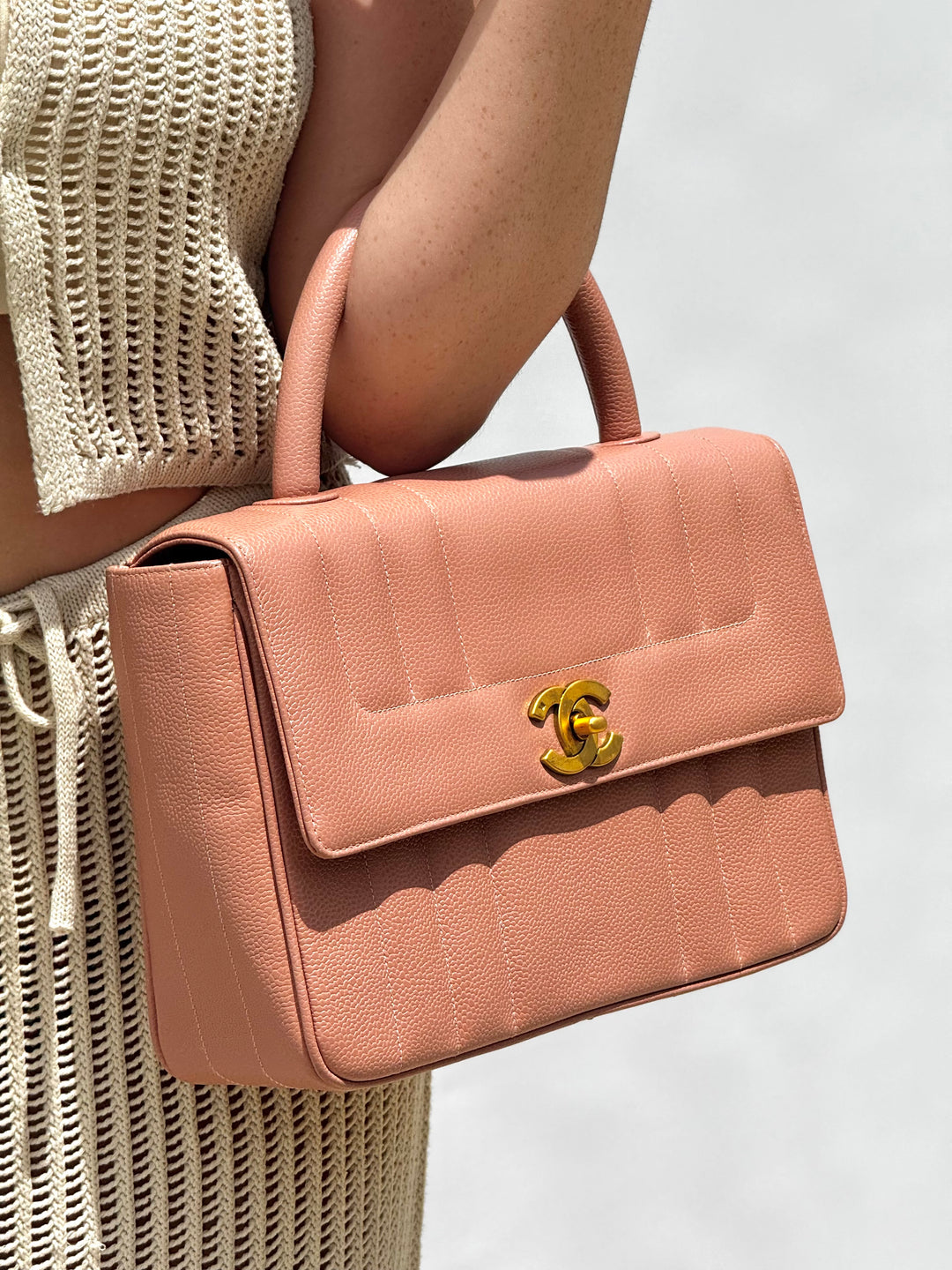 Chanel Vintage Caviar Vertical Quilted Kelly Flap Bag