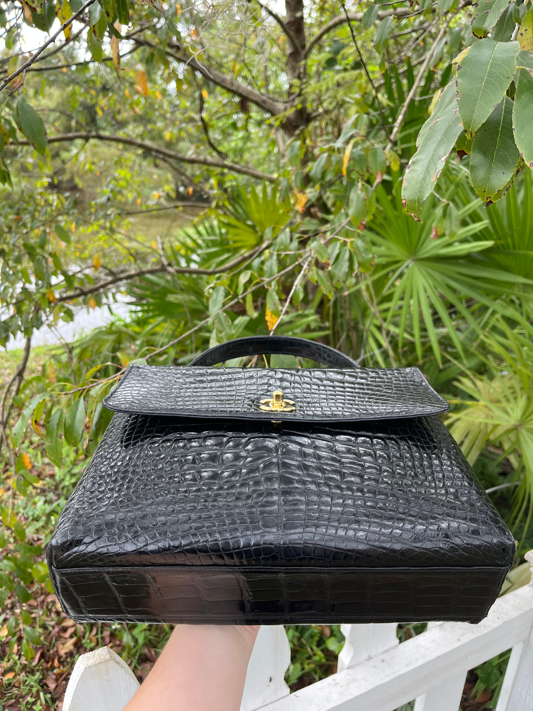 Chanel Vintage Large Crocodile Top Handle Flap Bag