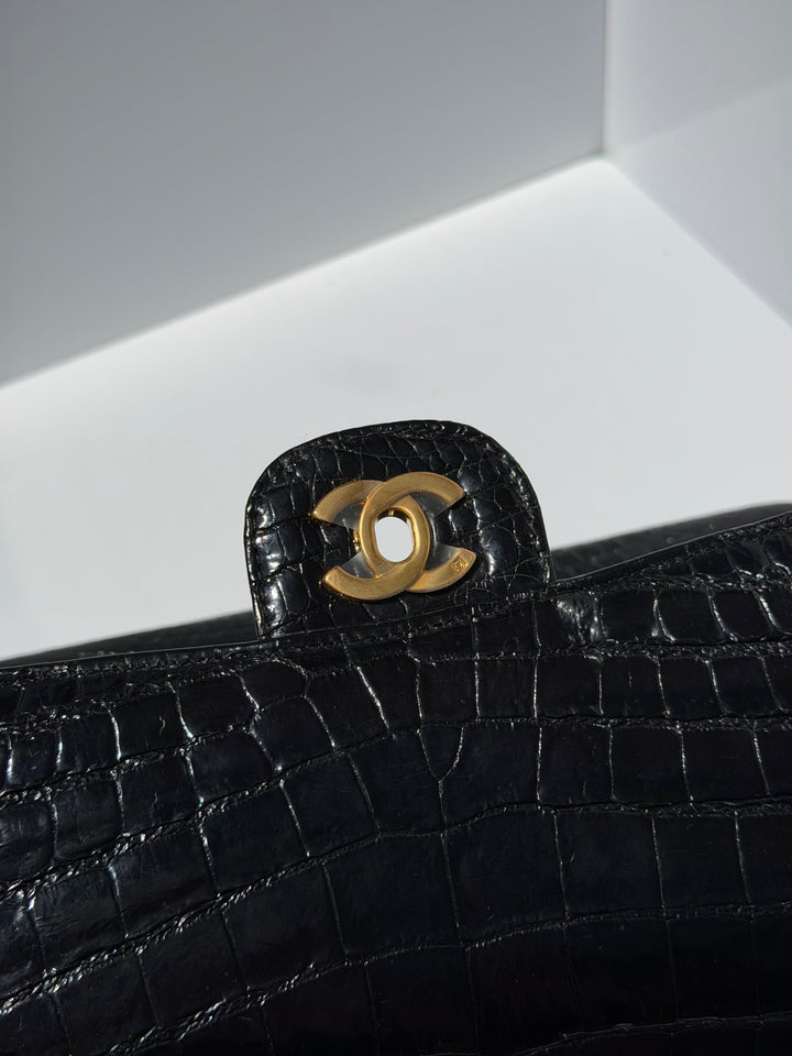 Chanel Medium Classic Flap Bag Alligator Black 24K Plated Gold Hardware 1997