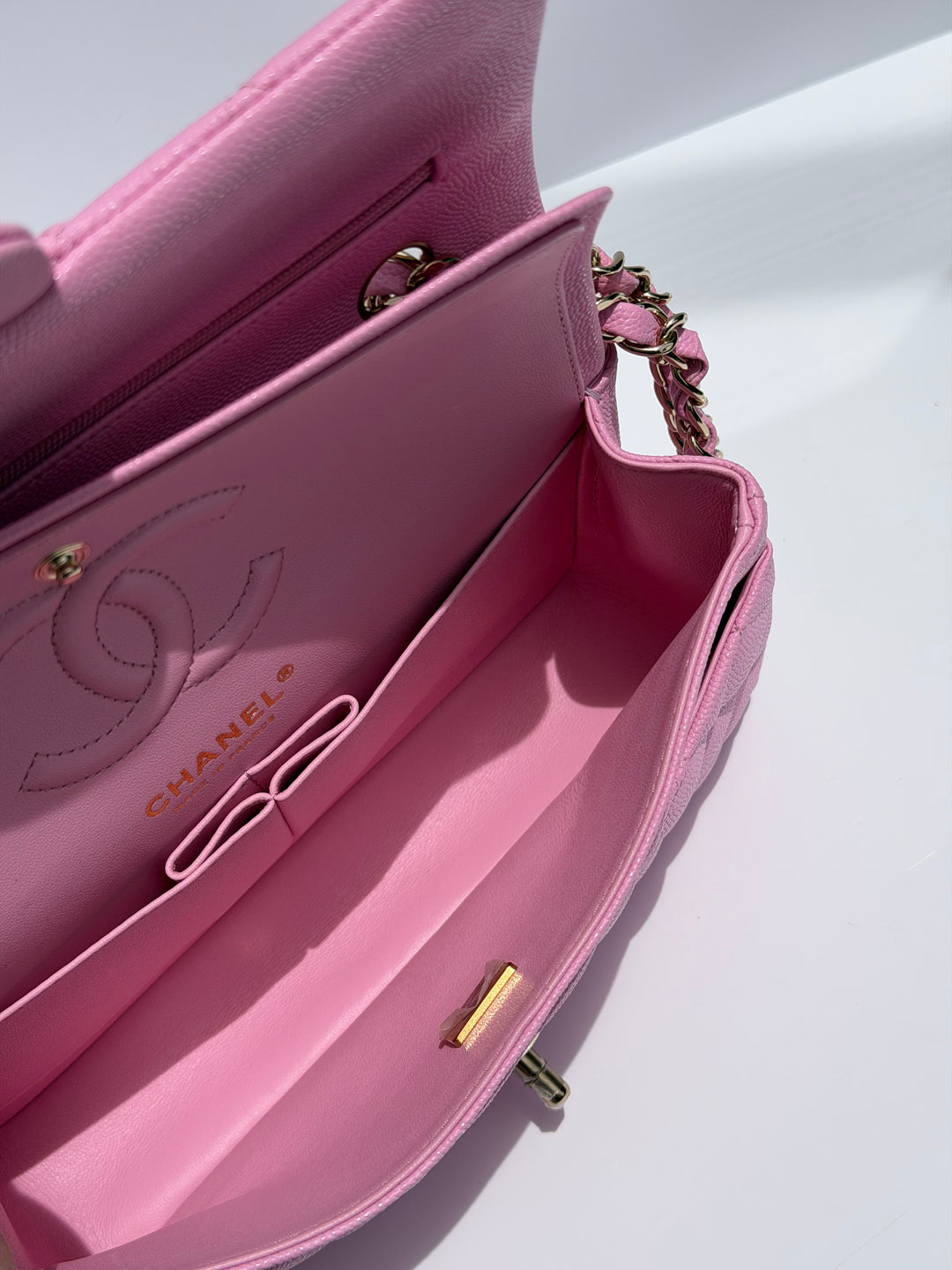 Chanel Small Classic Double Flap Caviar Pink Light Gold Hardware 2023