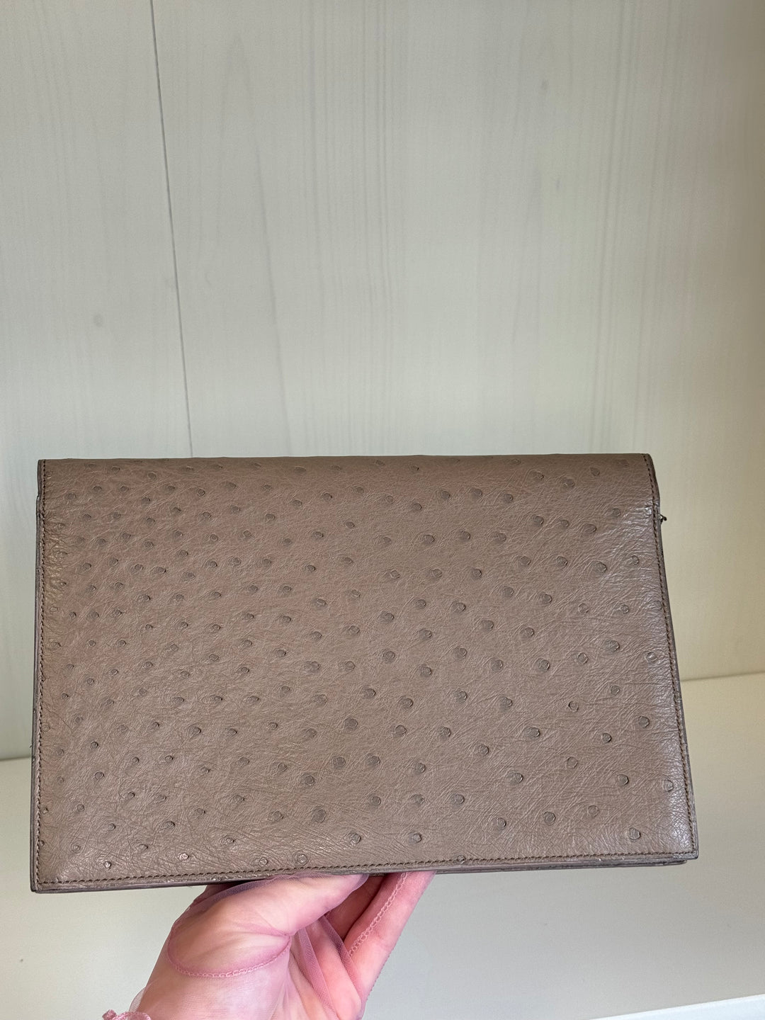 Hermes 1982 Ostrich Lydie 2 Ways Clutch Bag