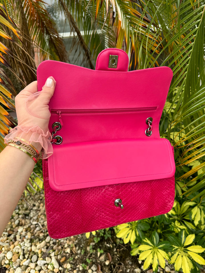 Chanel Fuschia Python Jumbo Double Flap