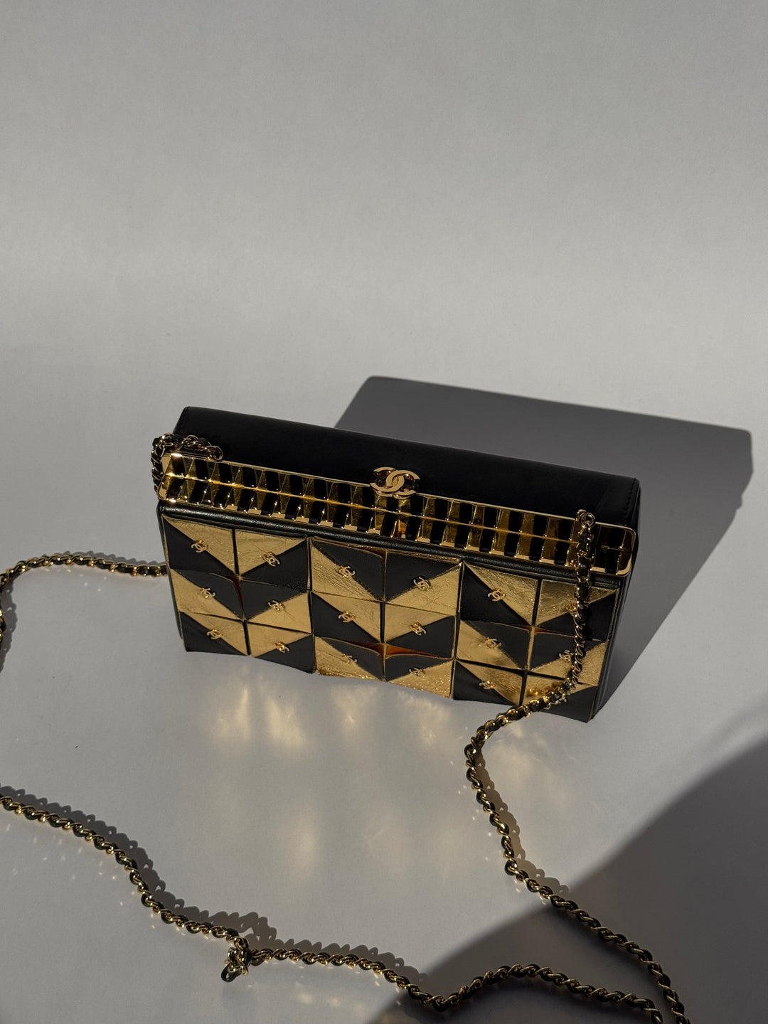 Chanel 19A Egypt Gold Lambskin Minaudiere Crossbody Black Gold 2019