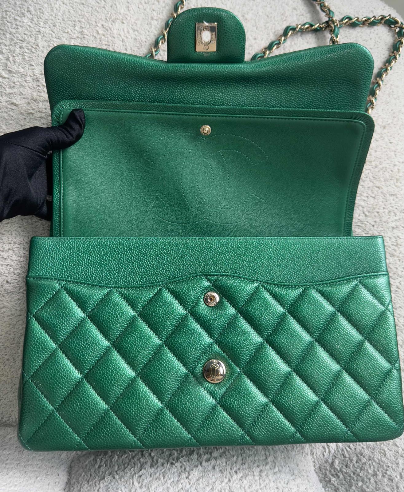 Chanel 18S Emerald Green Caviar Jumbo Flap Bag
