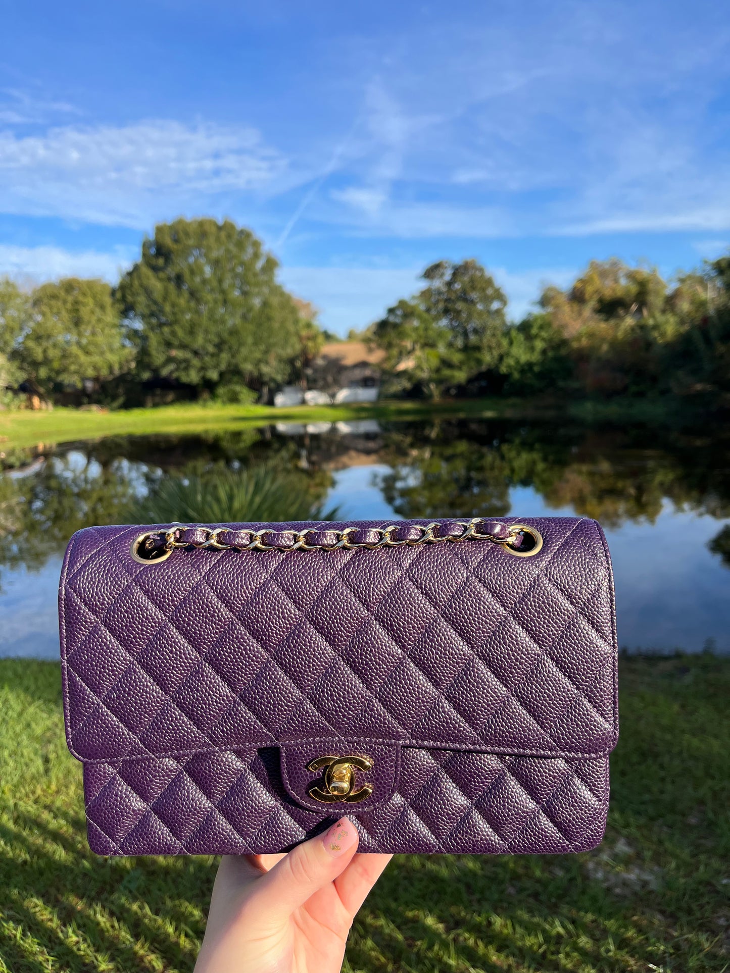 Chanel Purple Medium Vintage Caviar Classic Flap