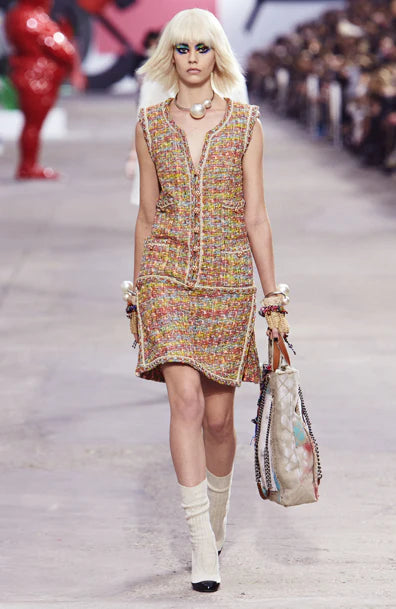 Chanel Runway Art School Graffiti Canvas Tote Beige Multicolor Ruthenium Hardware 2014